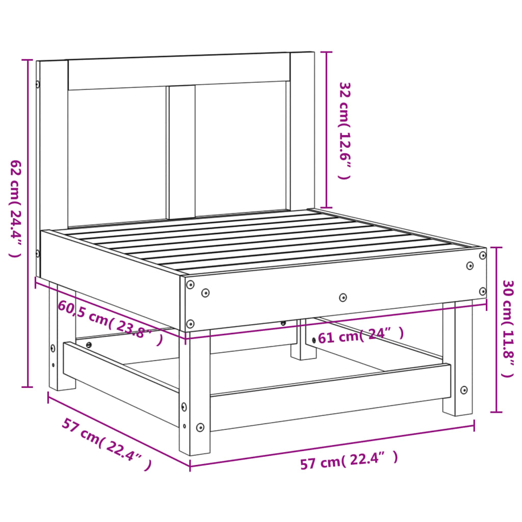 Garden Middle Sofa - Impregnated Pine Wood Furniture