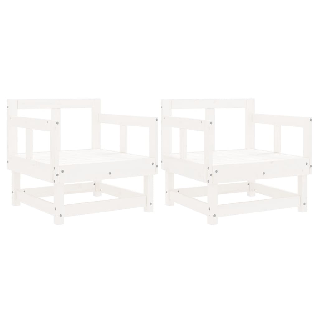 White Solid Pine Wood Garden Chairs, 2 Pcs Set