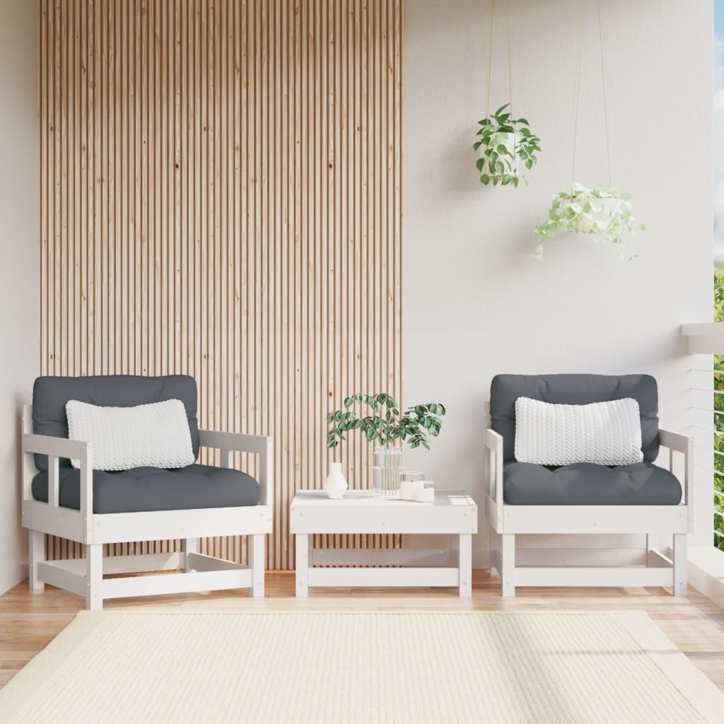 White Solid Pine Wood Garden Chairs, 2 Pcs Set