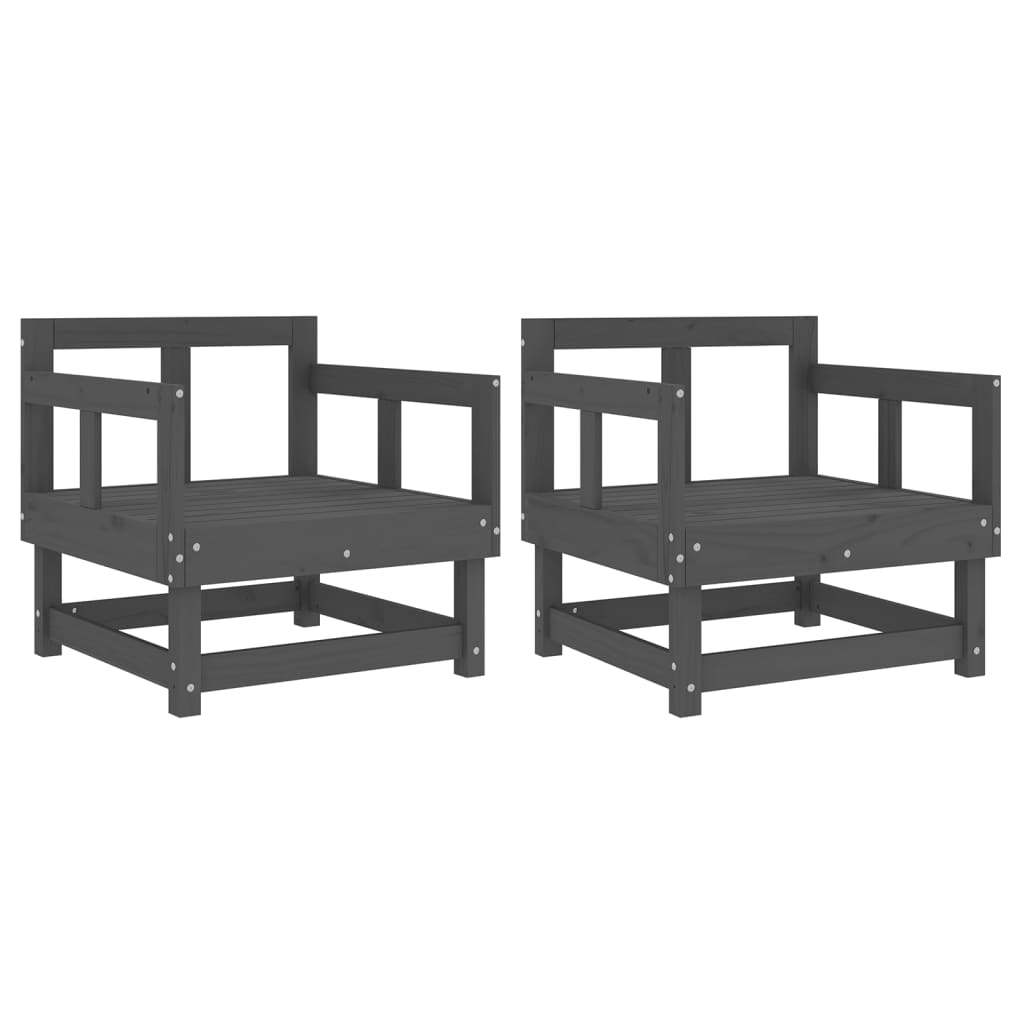 Elegant Grey Pine Garden Chairs Set - Solid Wood, 2 pcs