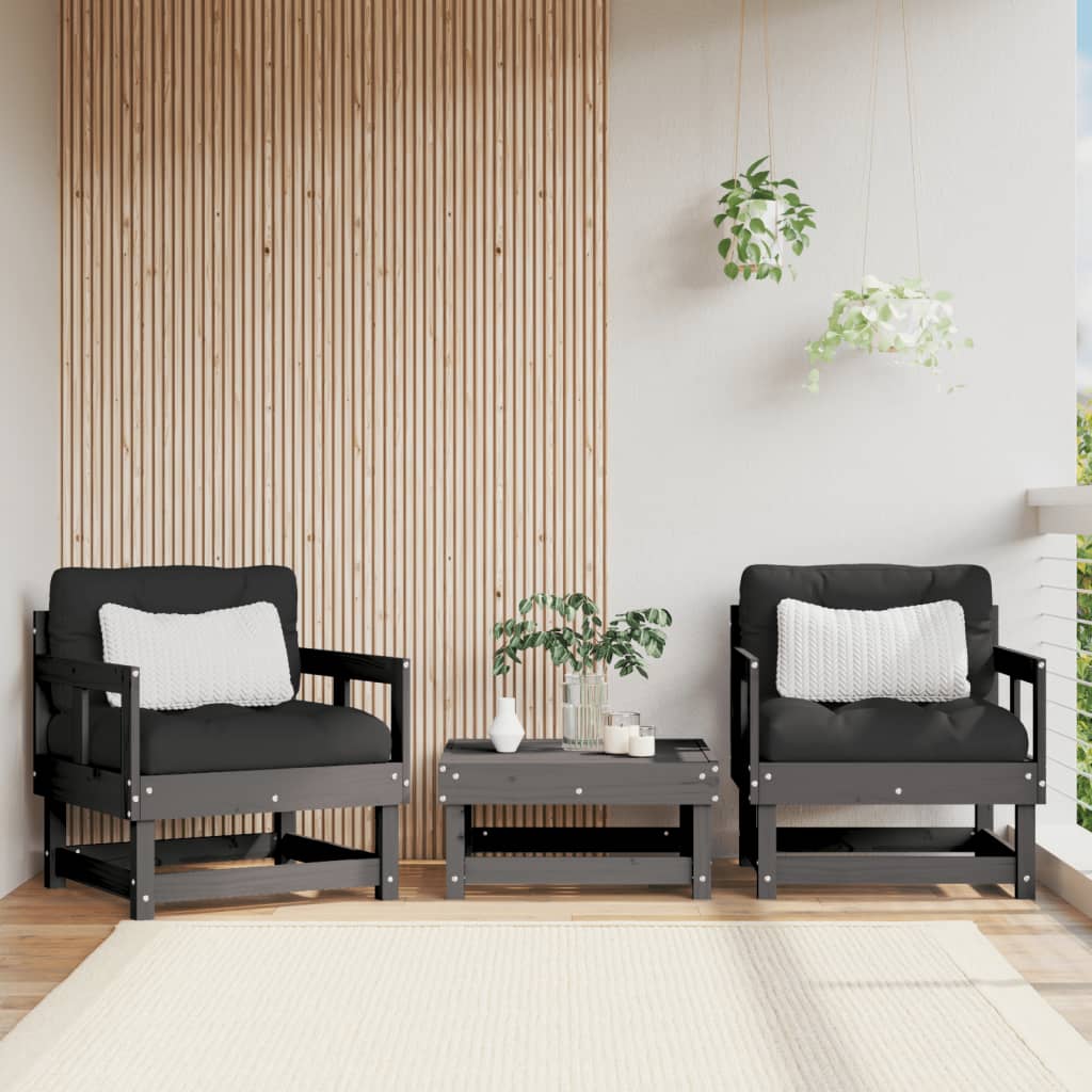 Elegant Grey Pine Garden Chairs Set - Solid Wood, 2 pcs
