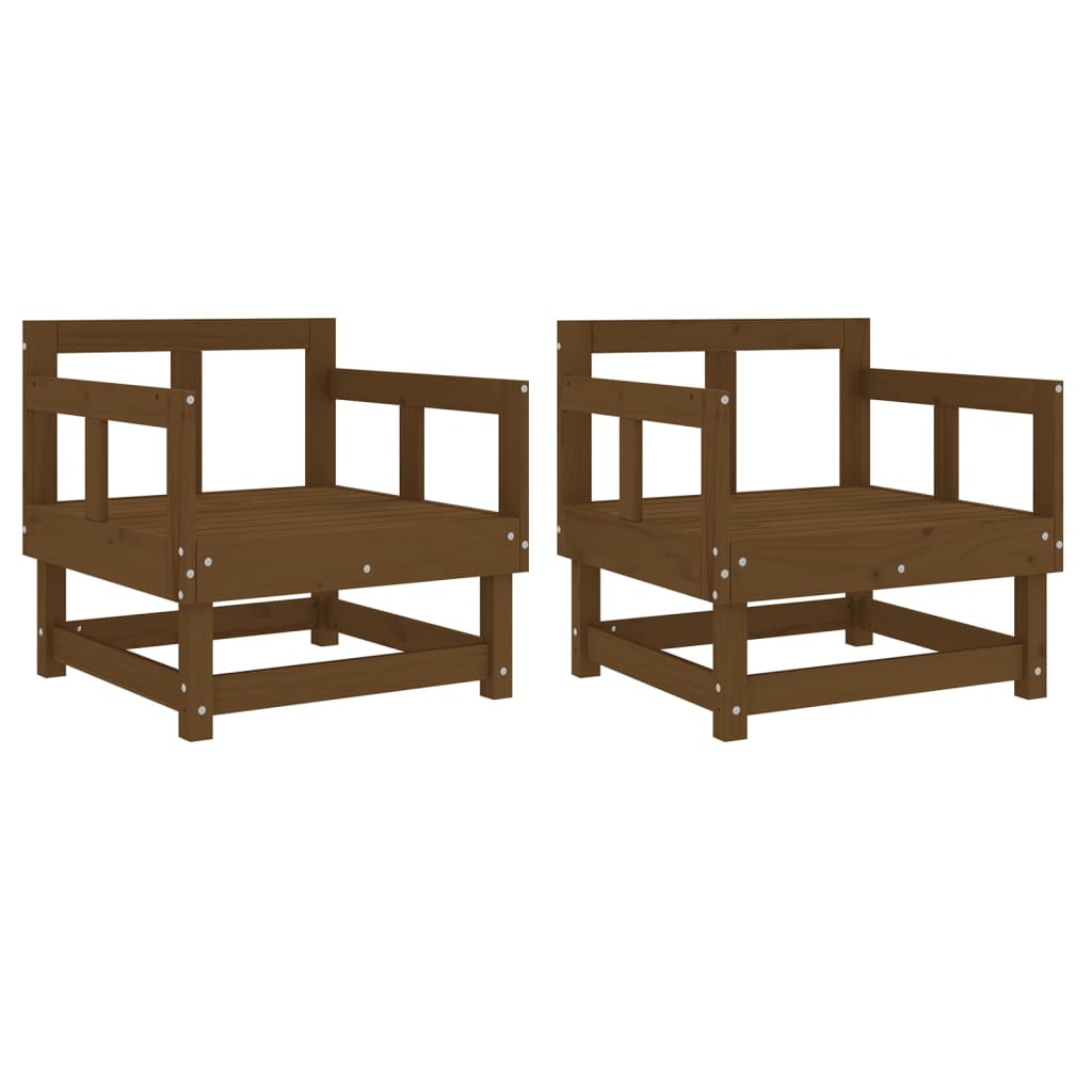 Set of 2 Honey Brown Garden Chairs, Solid Pine Wood