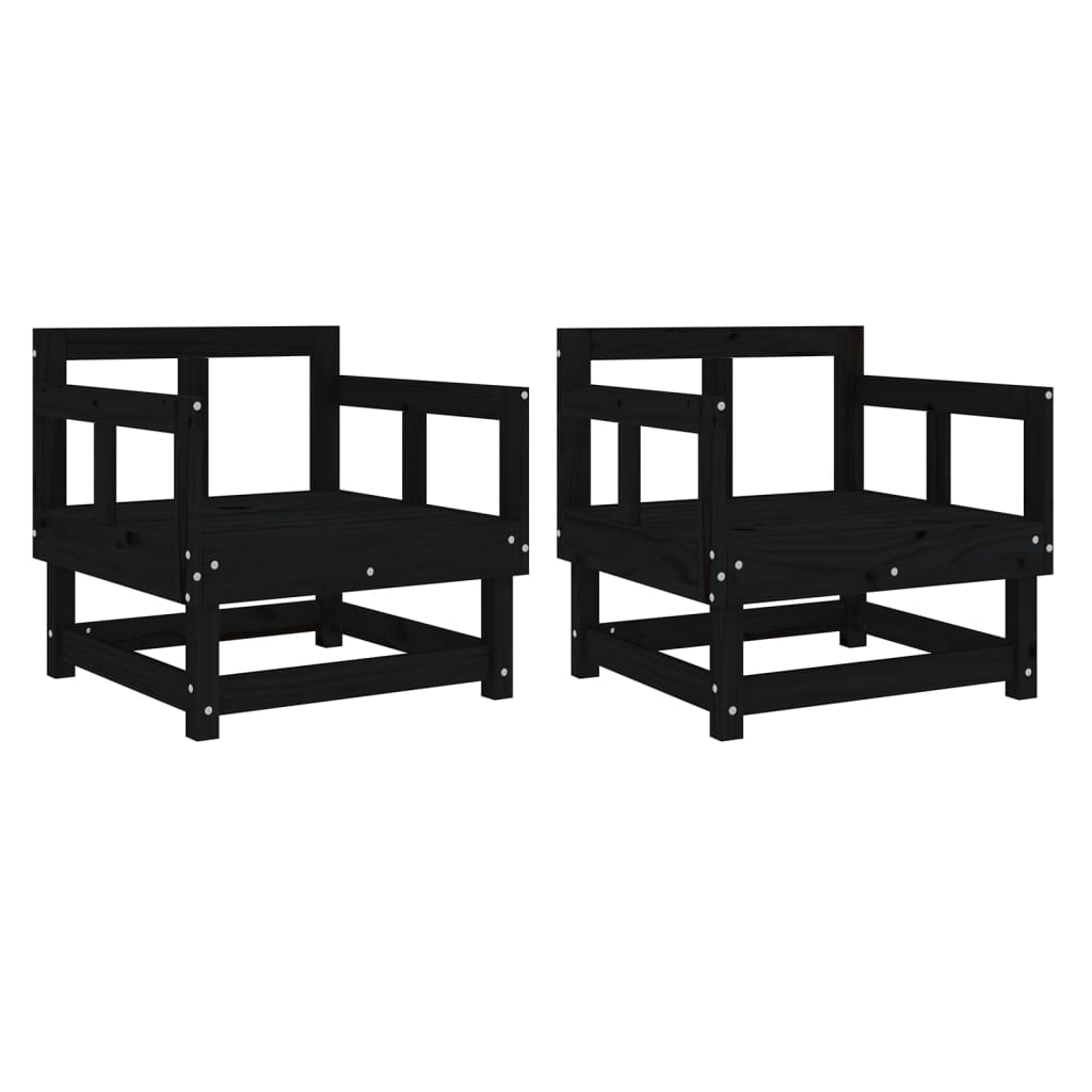 Elegant Black Solid Pine Garden Chairs - Set of 2