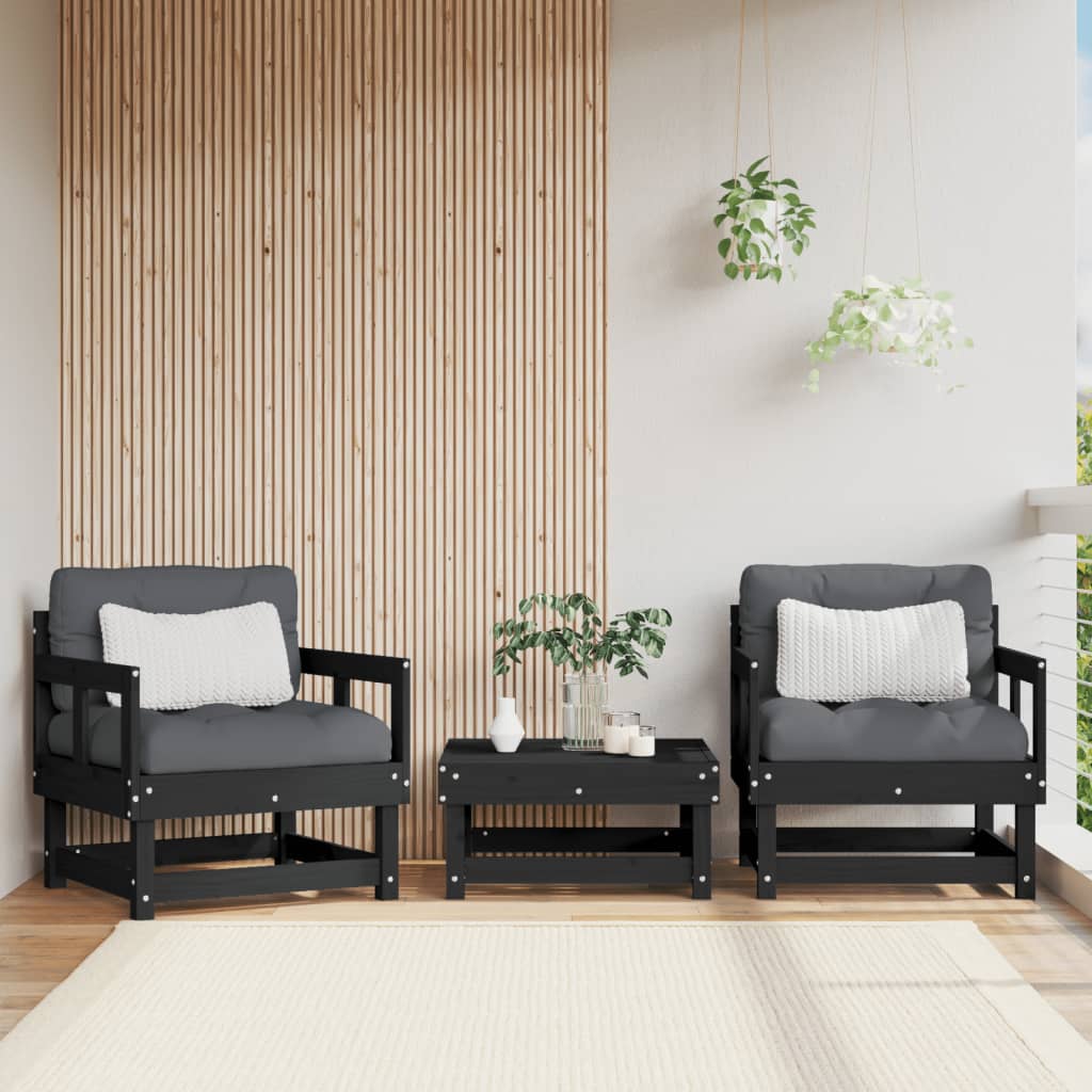 Elegant Black Solid Pine Garden Chairs - Set of 2