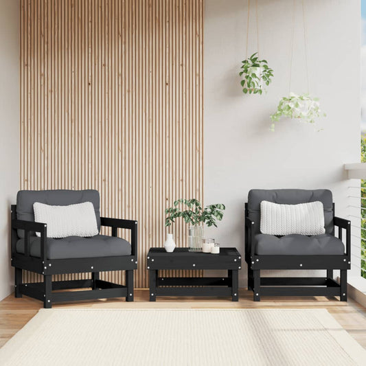 Elegant Black Solid Pine Garden Chairs - Set of 2