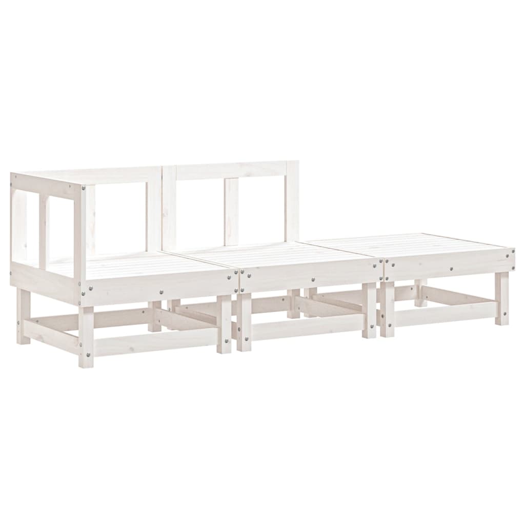 3-Piece White Pine Wood Garden Lounge Set