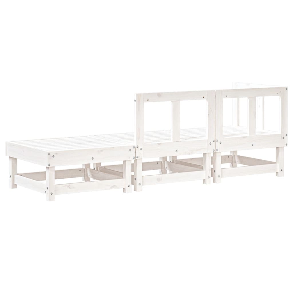 3-Piece White Pine Wood Garden Lounge Set