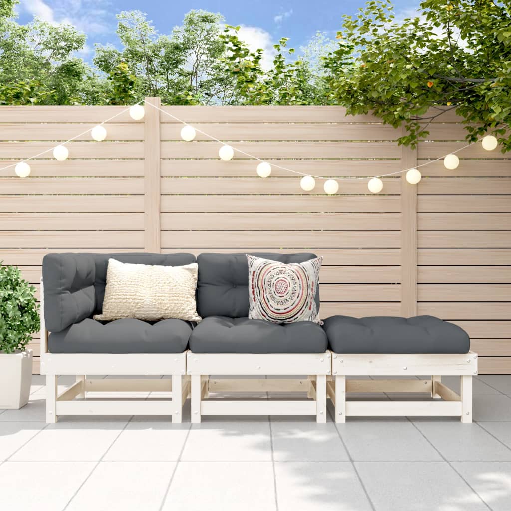 3-Piece White Pine Wood Garden Lounge Set