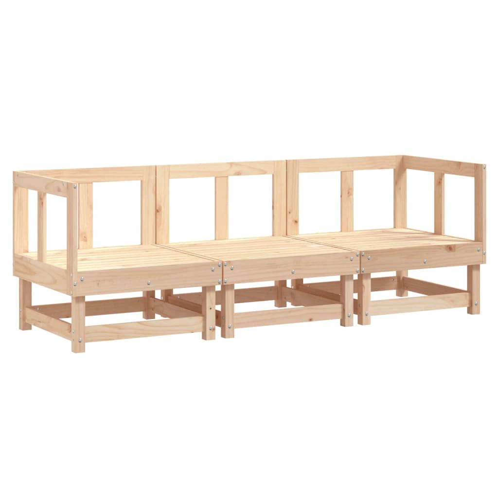 Solid Pine 3 Piece Garden Lounge Set - Natural Wood Finish