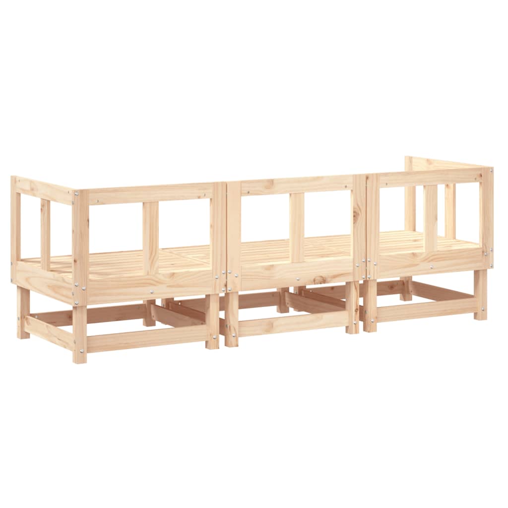 Solid Pine 3 Piece Garden Lounge Set - Natural Wood Finish