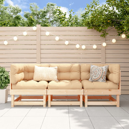 Solid Pine 3 Piece Garden Lounge Set - Natural Wood Finish