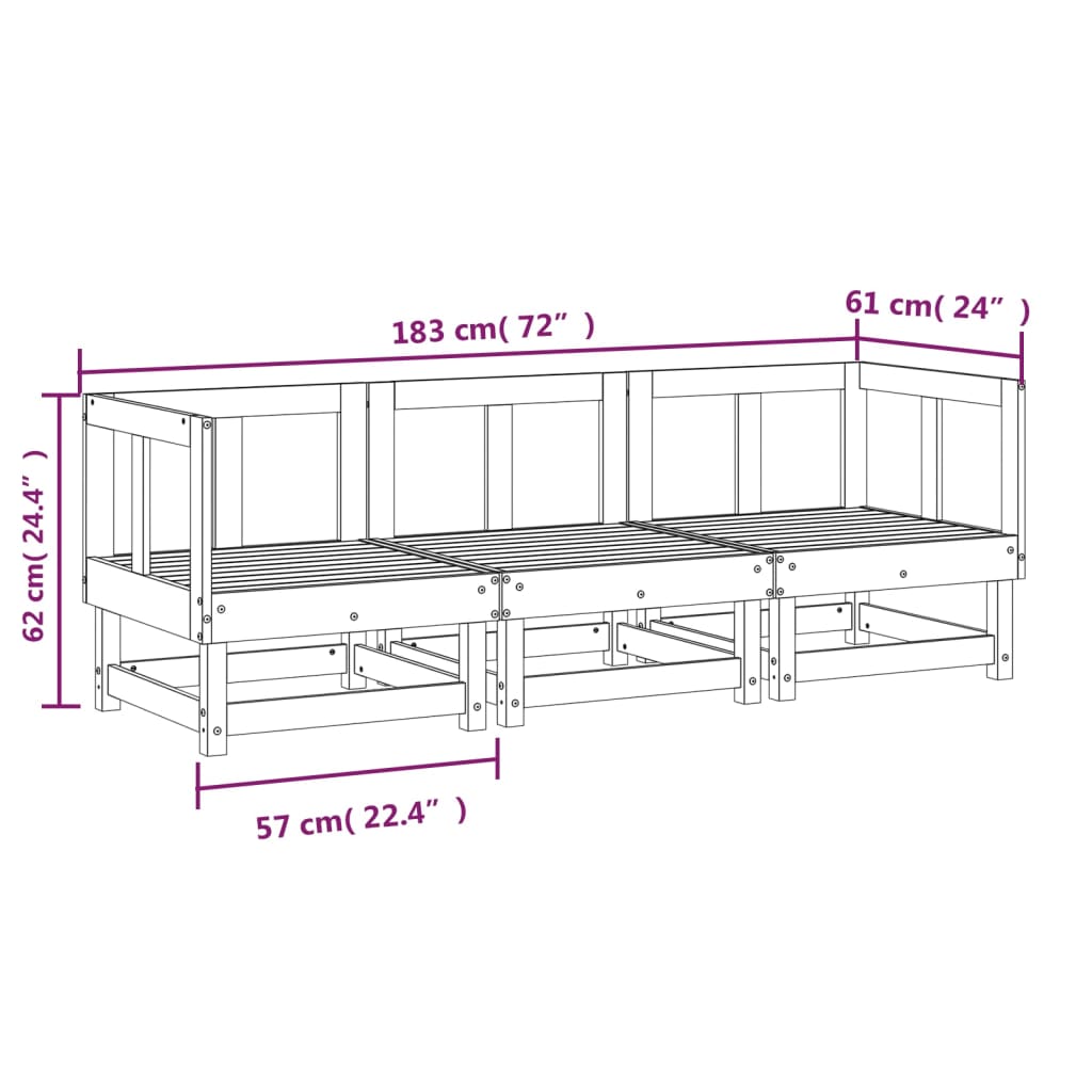 3 Piece Garden Lounge Set Solid Wood Douglas