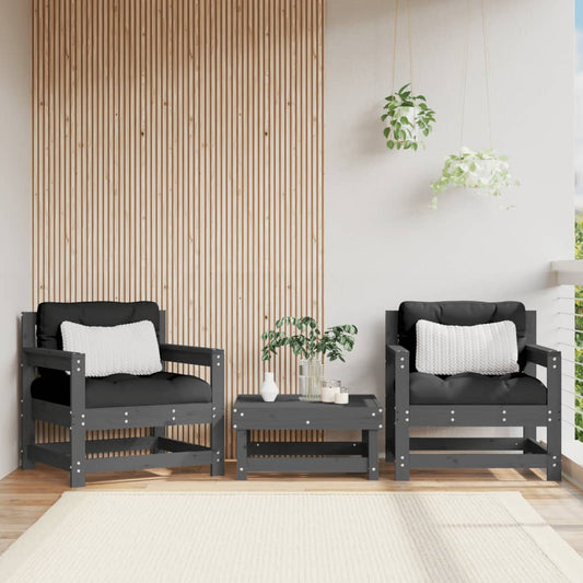 Solid Pine Wood Garden Chairs 2pcs - Grey Finish