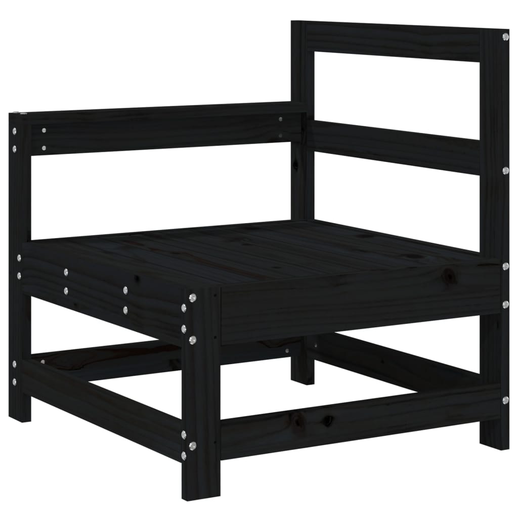 Black Solid Wood Pine Garden Corner Sofas - 2 Piece Set