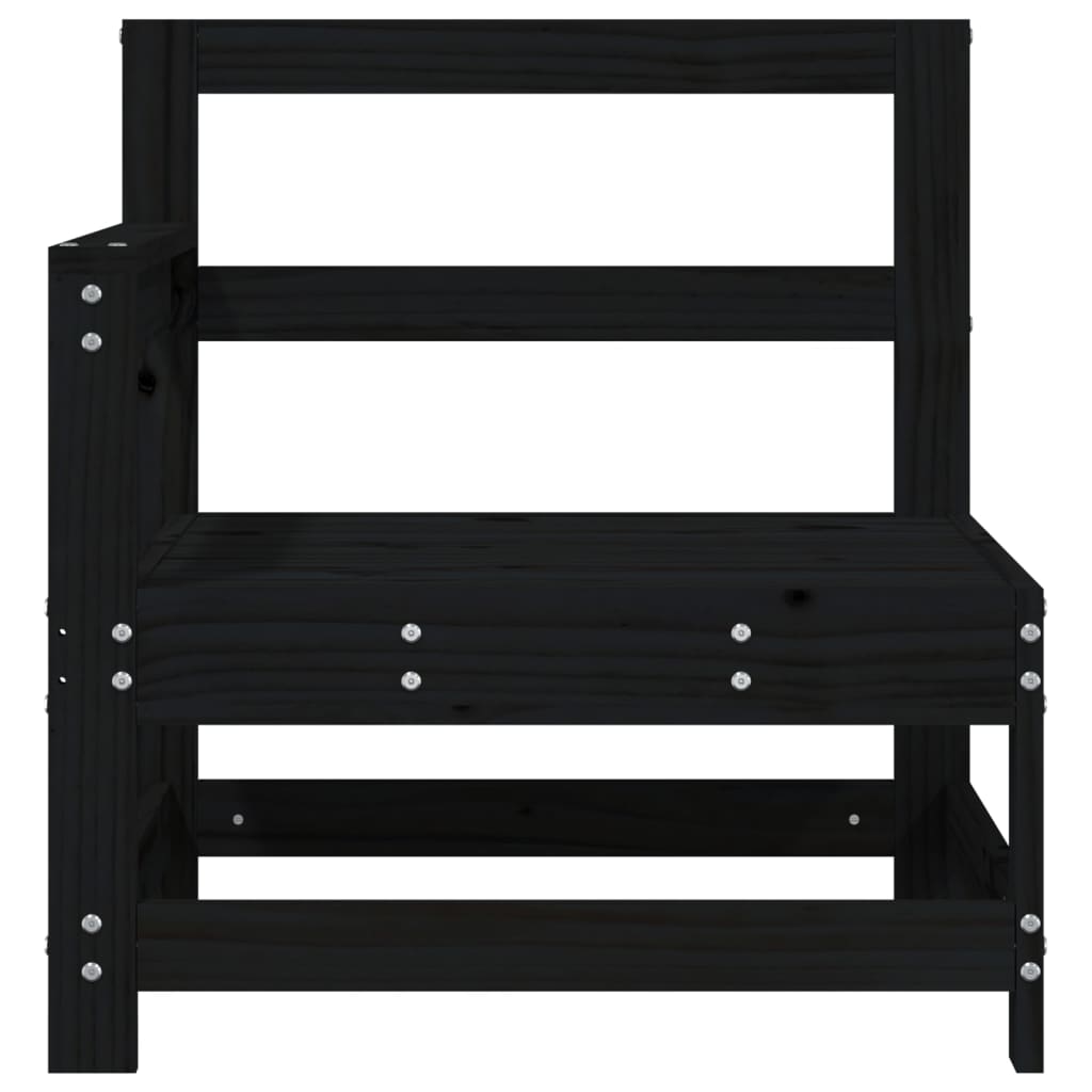 Black Solid Wood Pine Garden Corner Sofas - 2 Piece Set