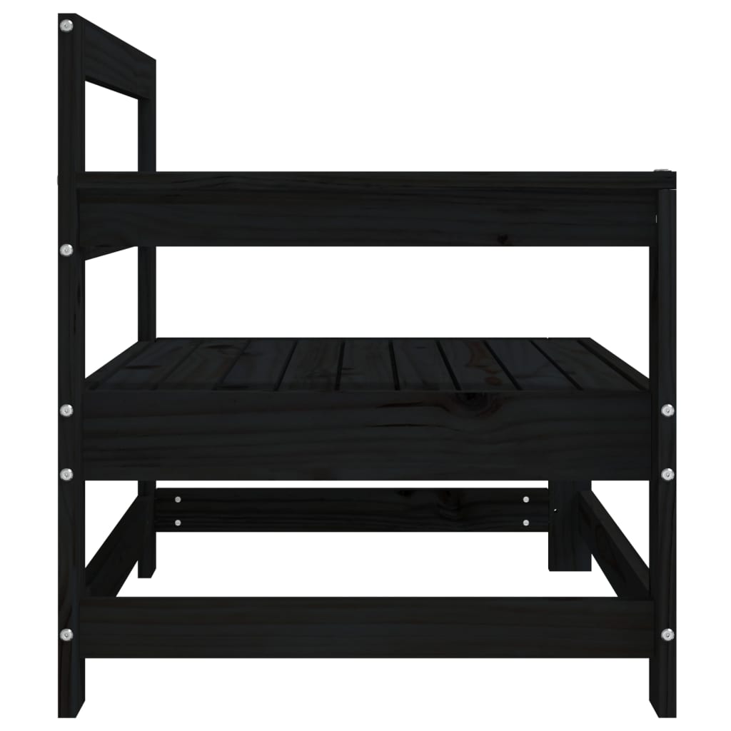 Black Solid Wood Pine Garden Corner Sofas - 2 Piece Set