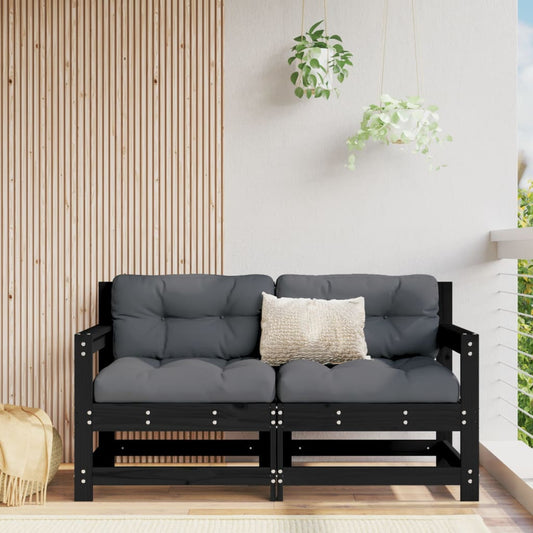 Black Solid Wood Pine Garden Corner Sofas - 2 Piece Set