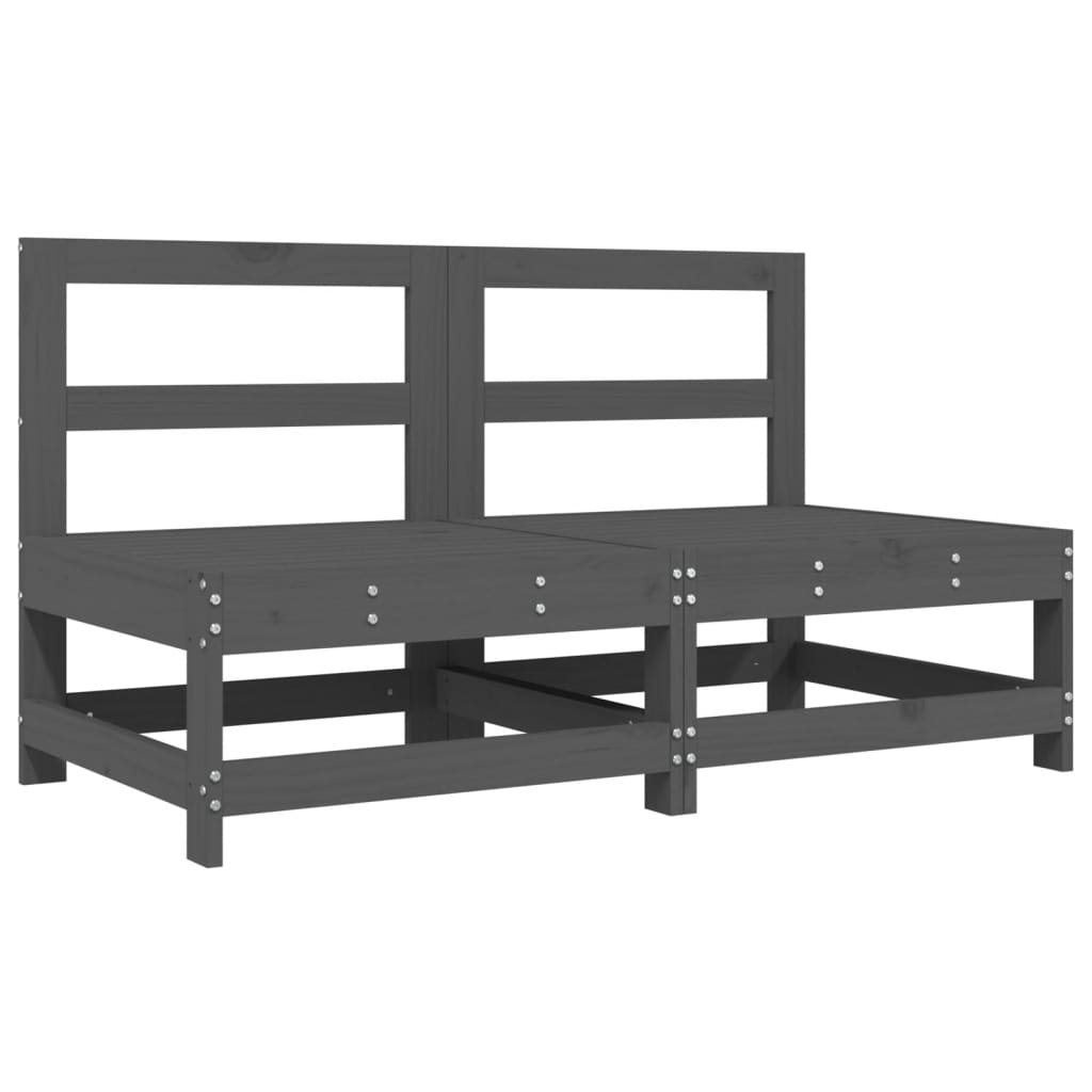 Grey Solid Pine Wood Garden Middle Sofas - 2 Piece Set