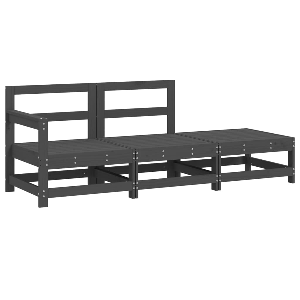 3-Piece Grey Solid Pine Wood Garden Lounge Set