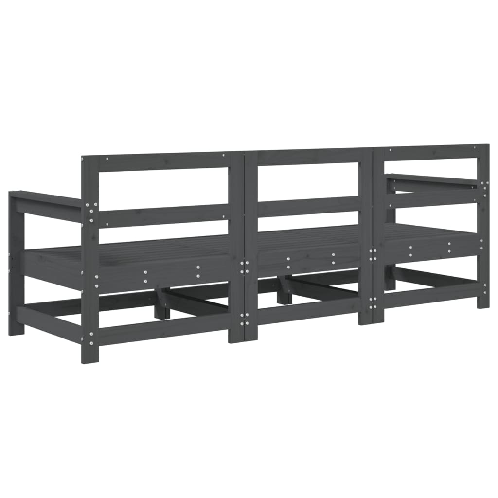 Elegant 3-Piece Grey Pine Wood Garden Lounge Set