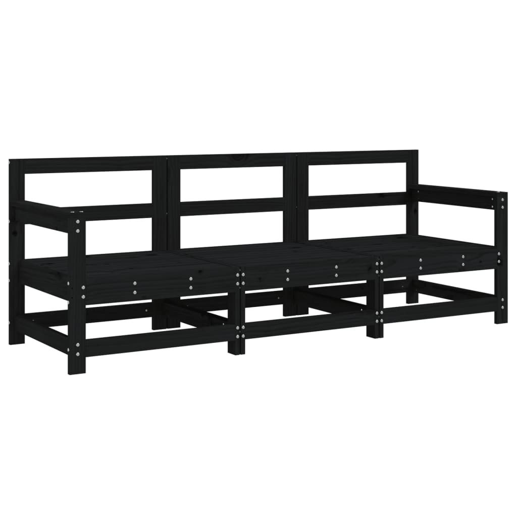 Elegant 3-Piece Black Solid Pine Wood Garden Lounge Set
