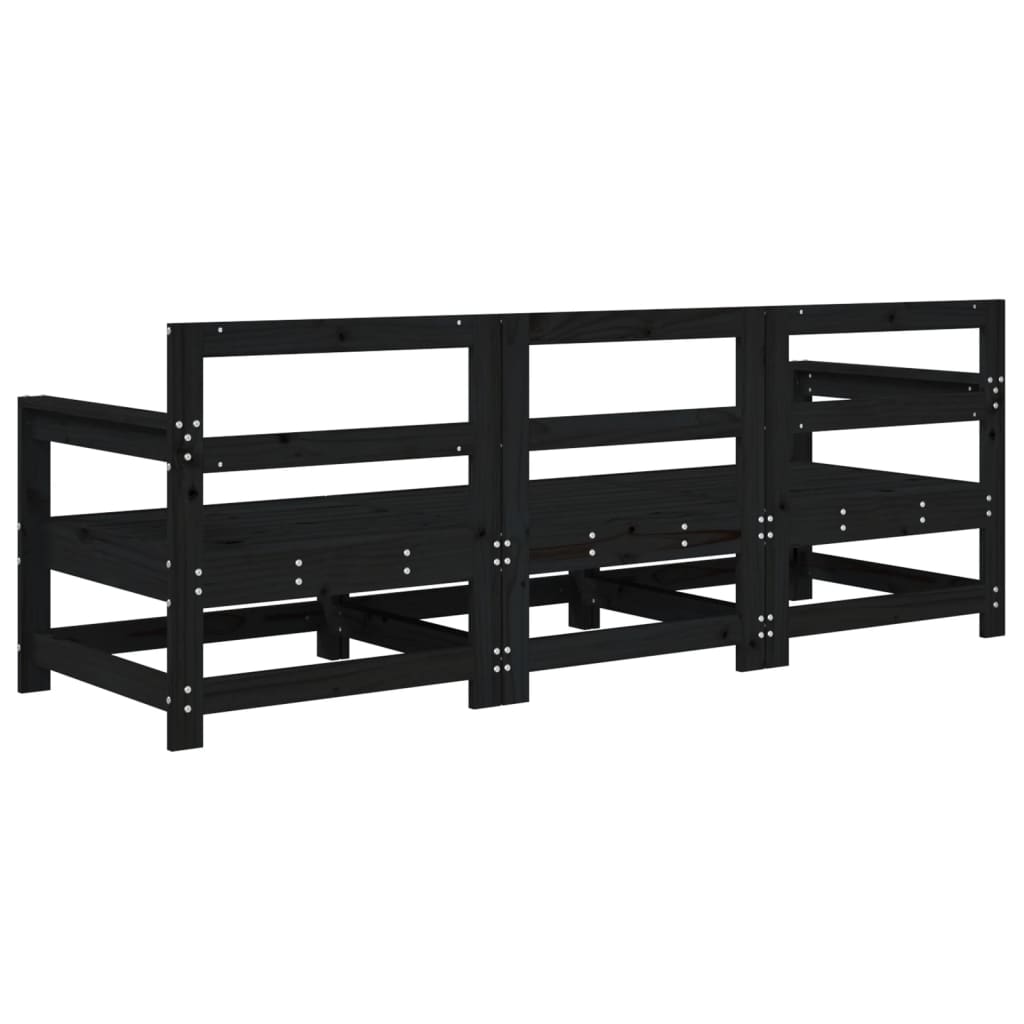 Elegant 3-Piece Black Solid Pine Wood Garden Lounge Set