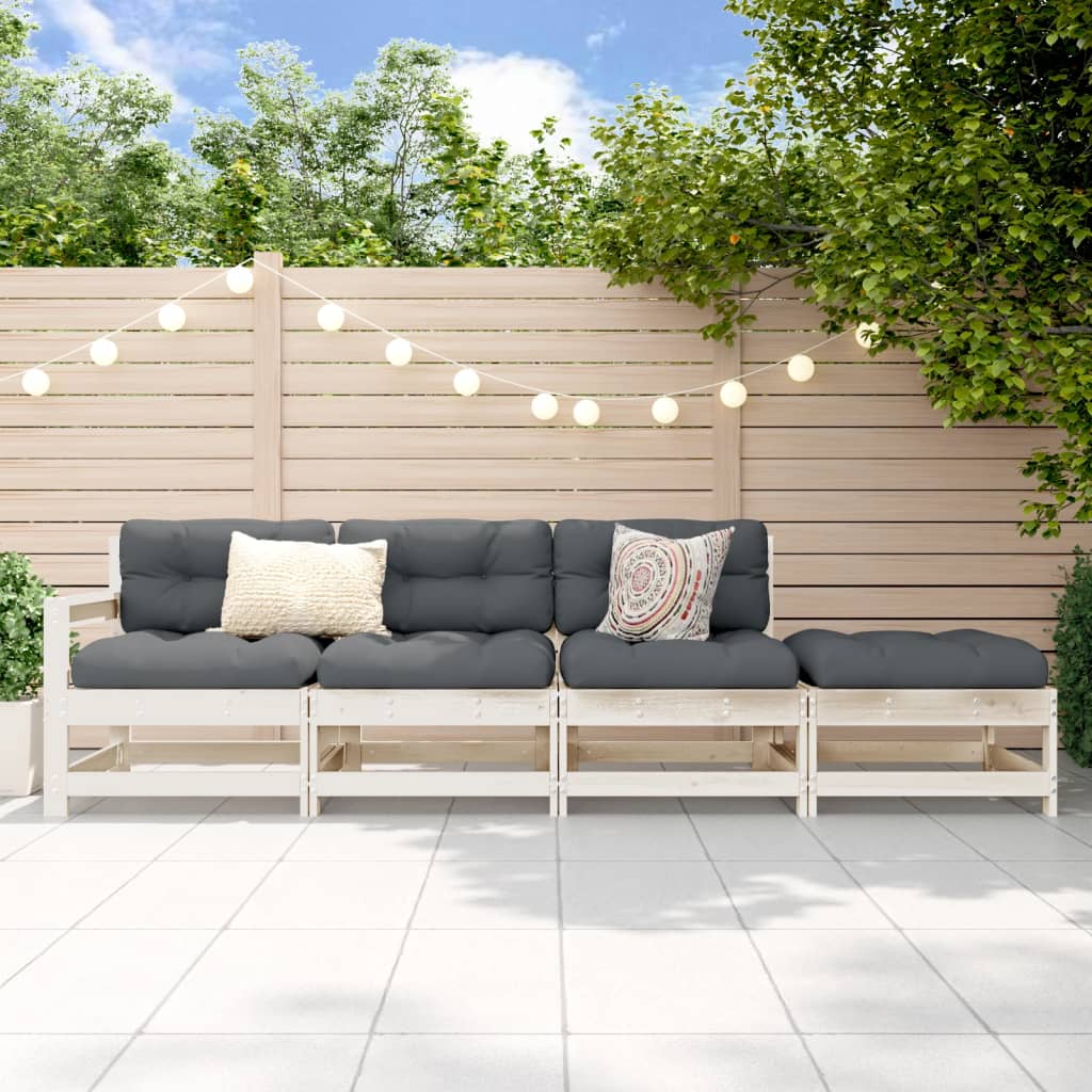 Elegant 4-Piece White Solid Pine Garden Lounge Set