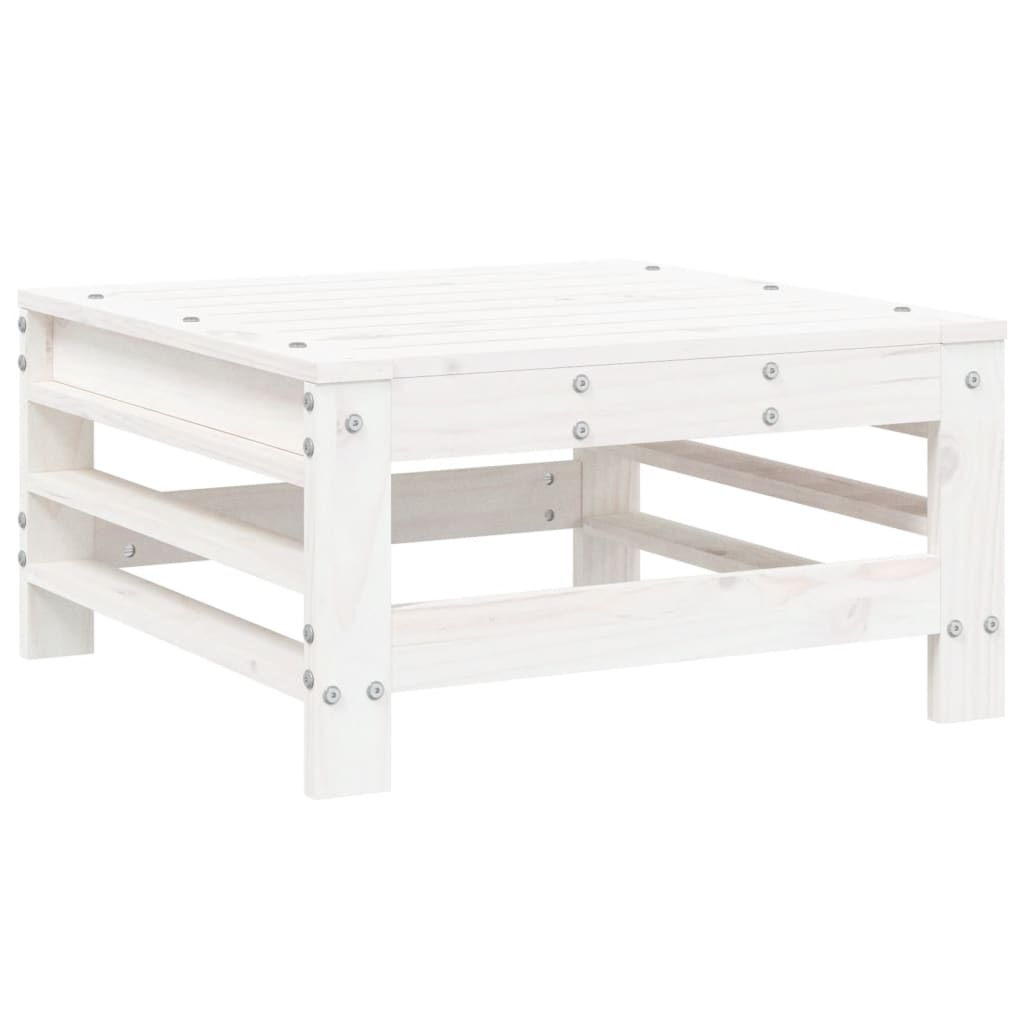 White Solid Pine Wood Garden Footstool - Durable Outdoor Seating