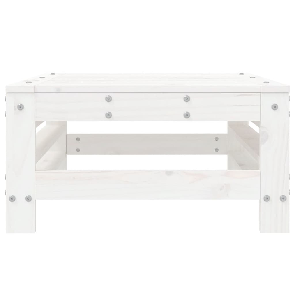 White Solid Pine Wood Garden Footstool - Durable Outdoor Seating