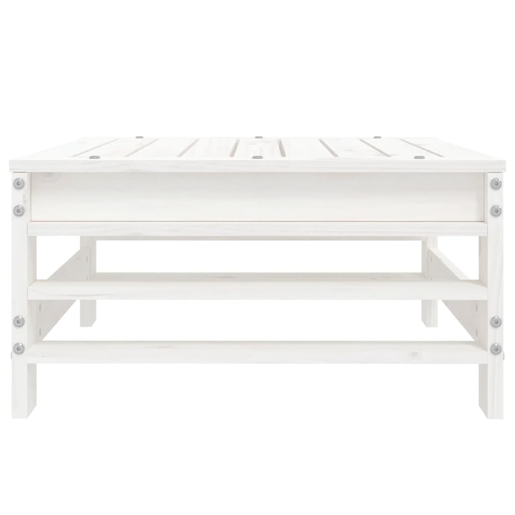 White Solid Pine Wood Garden Footstool - Durable Outdoor Seating