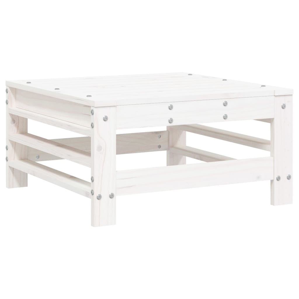 White Solid Pine Wood Garden Footstool - Durable Outdoor Seating