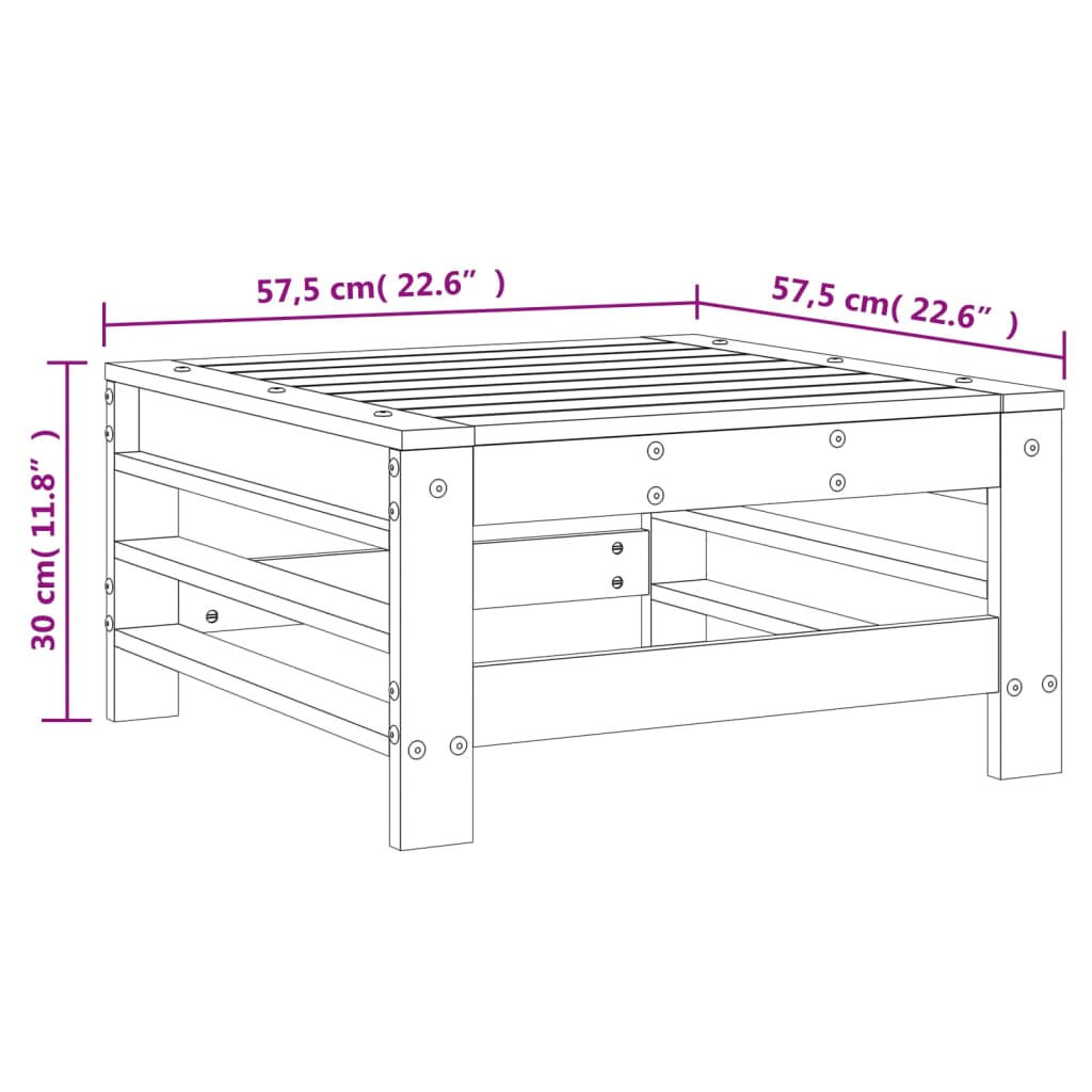White Solid Pine Wood Garden Footstool - Durable Outdoor Seating