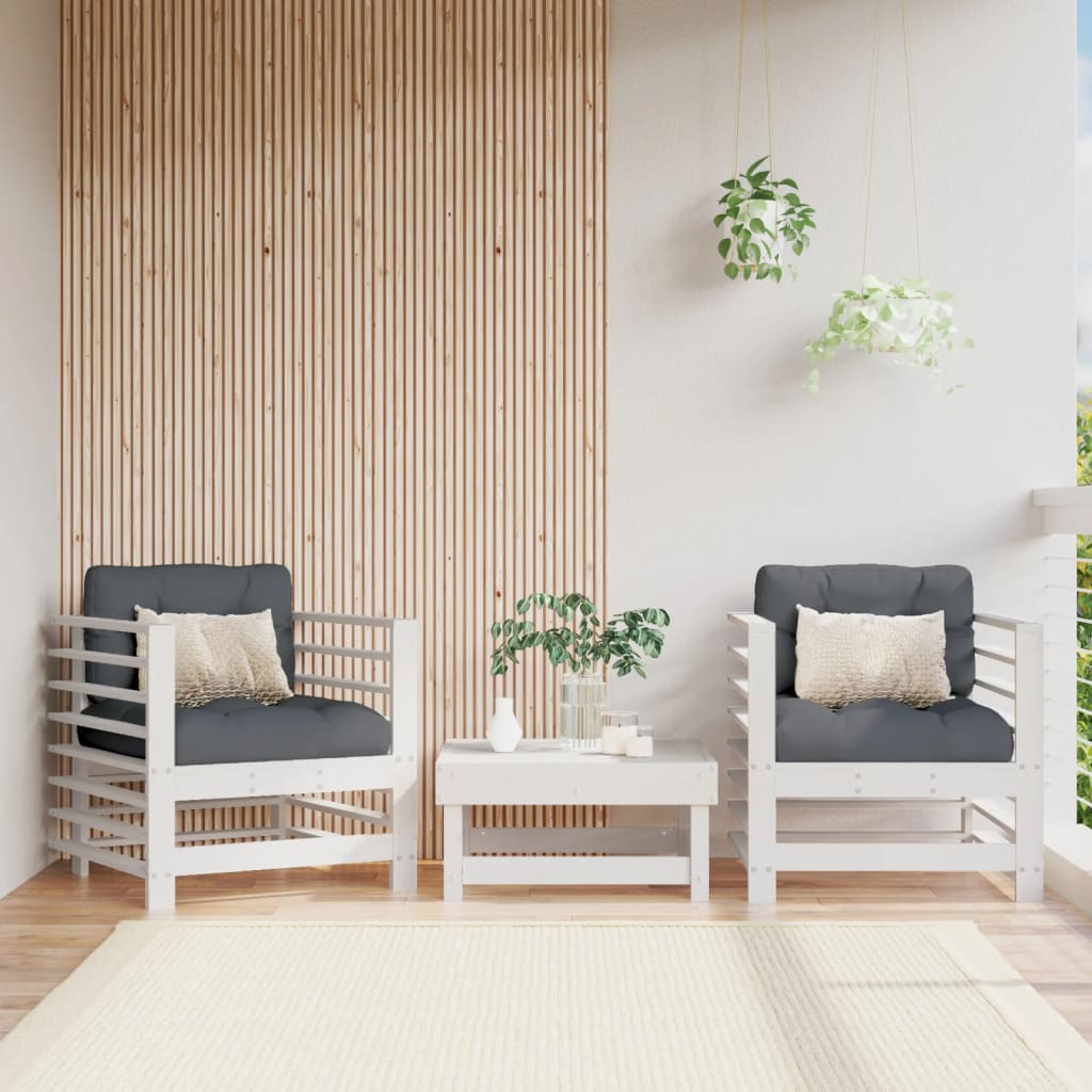 Elegant 2-Pc White Solid Pine Wood Garden Chairs