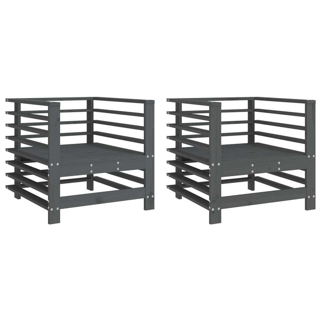2-Piece Grey Solid Pine Garden Chairs - Durable & Stylish Outdoor Seating