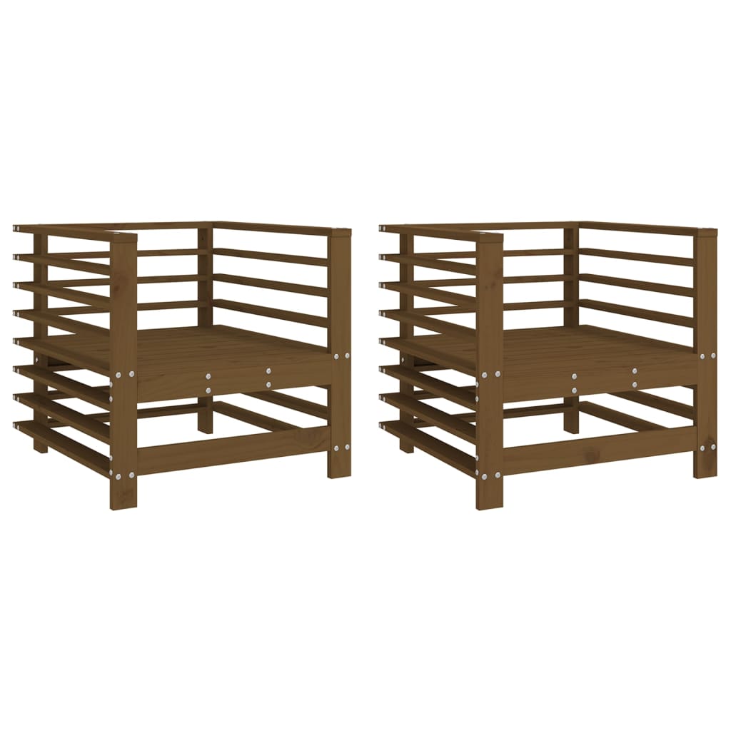 Honey Brown Pine Wood Garden Chairs Set - 2 Pieces
