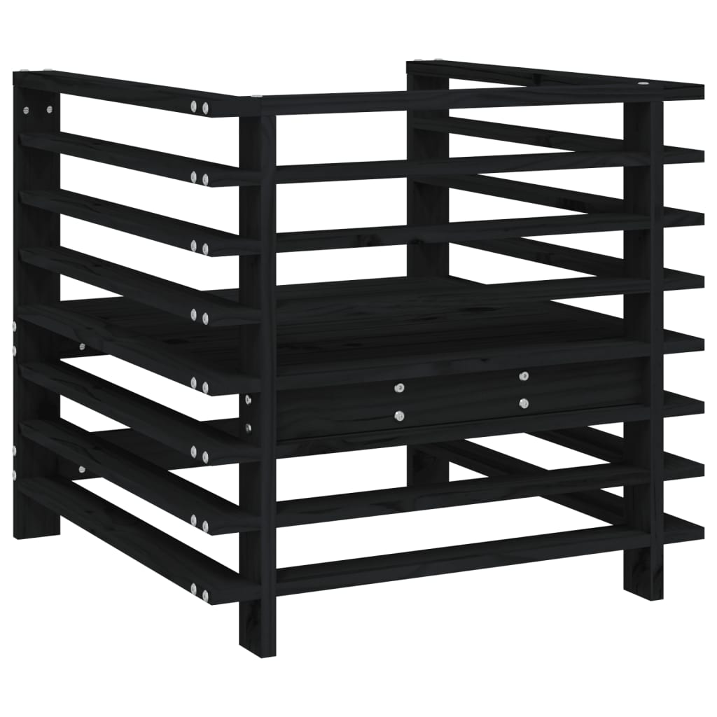 Set of 2 Black Solid Pine Wood Garden Chairs - Stylish Outdoor Seating