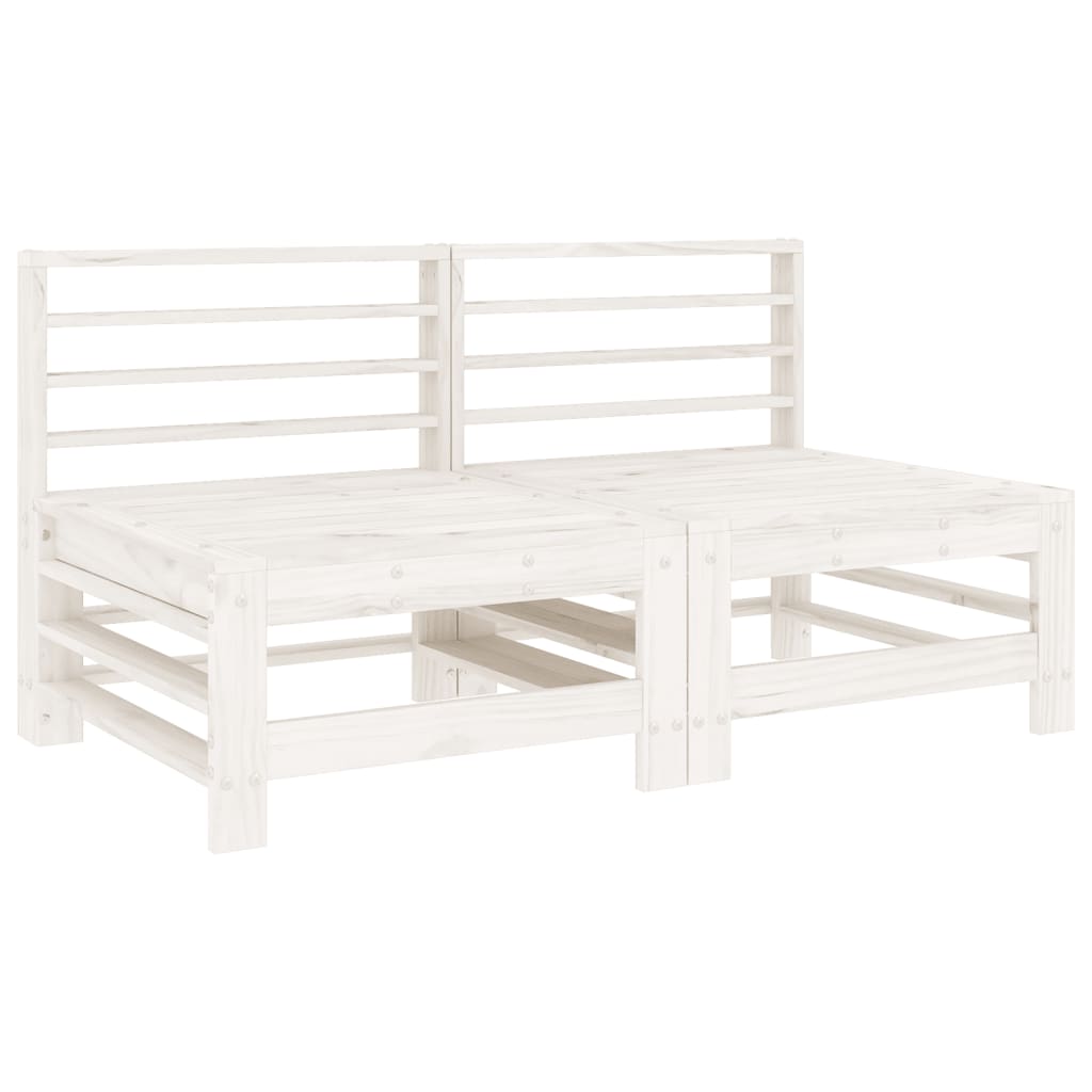 White Solid Pine Wood Garden Middle Sofas Set - 2 Pcs