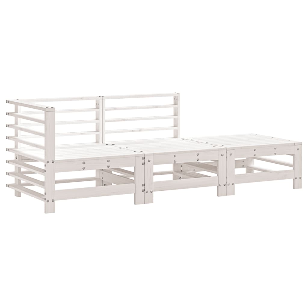 White Solid Pine 3-Piece Garden Lounge Set - Stylish & Durable