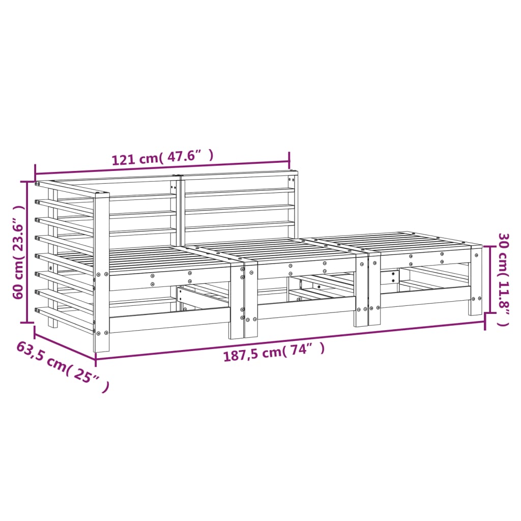 3 Piece Douglas Wood Garden Lounge Set - Solid & Stylish