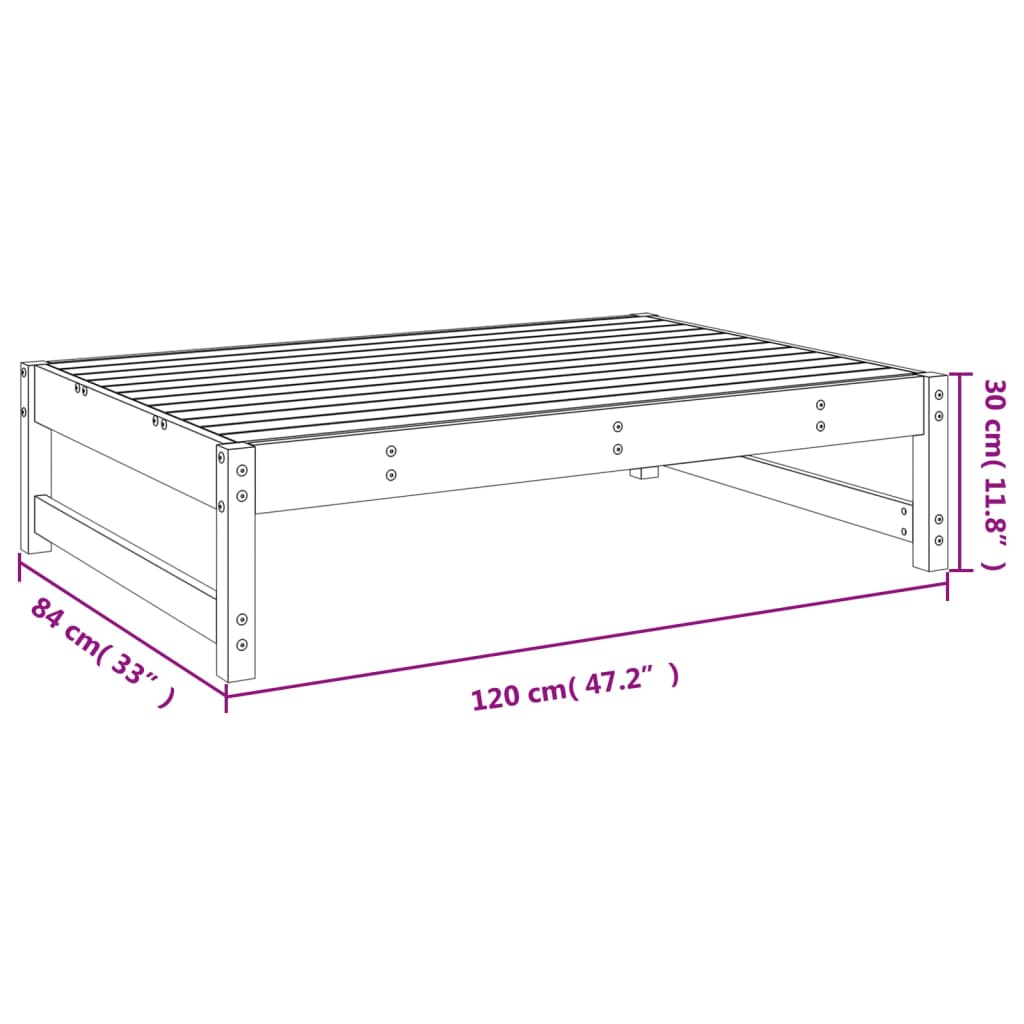Solid Pine Garden Footstool - Grey, 120x80 cm