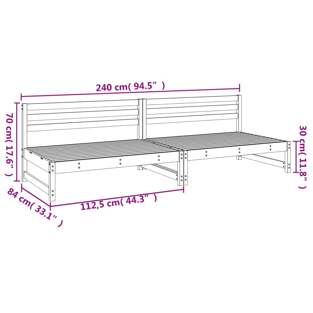 Garden Middle Sofas 2 pcs 120x80 cm Solid Wood Pine