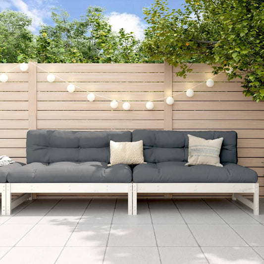 Solid Pine Wood Garden Sofas Set, 2 pcs, 120x80 cm, White Finish