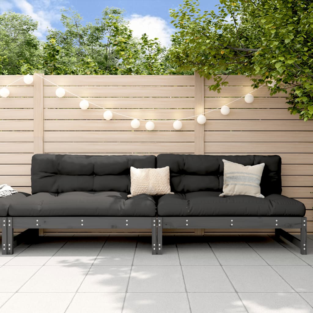 Stylish Grey Solid Pine Garden Sofas Set - 2 pcs, 120x80 cm