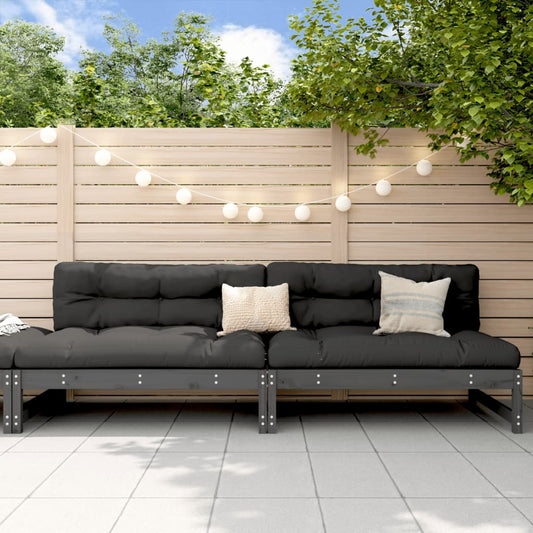 Stylish Grey Solid Pine Garden Sofas Set - 2 pcs, 120x80 cm