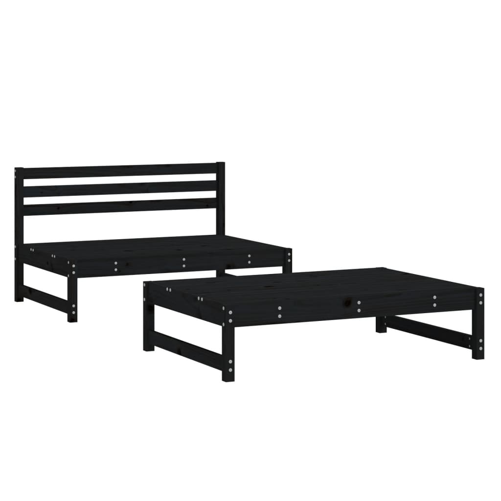 2 Piece Black Pine Wood Garden Lounge Set