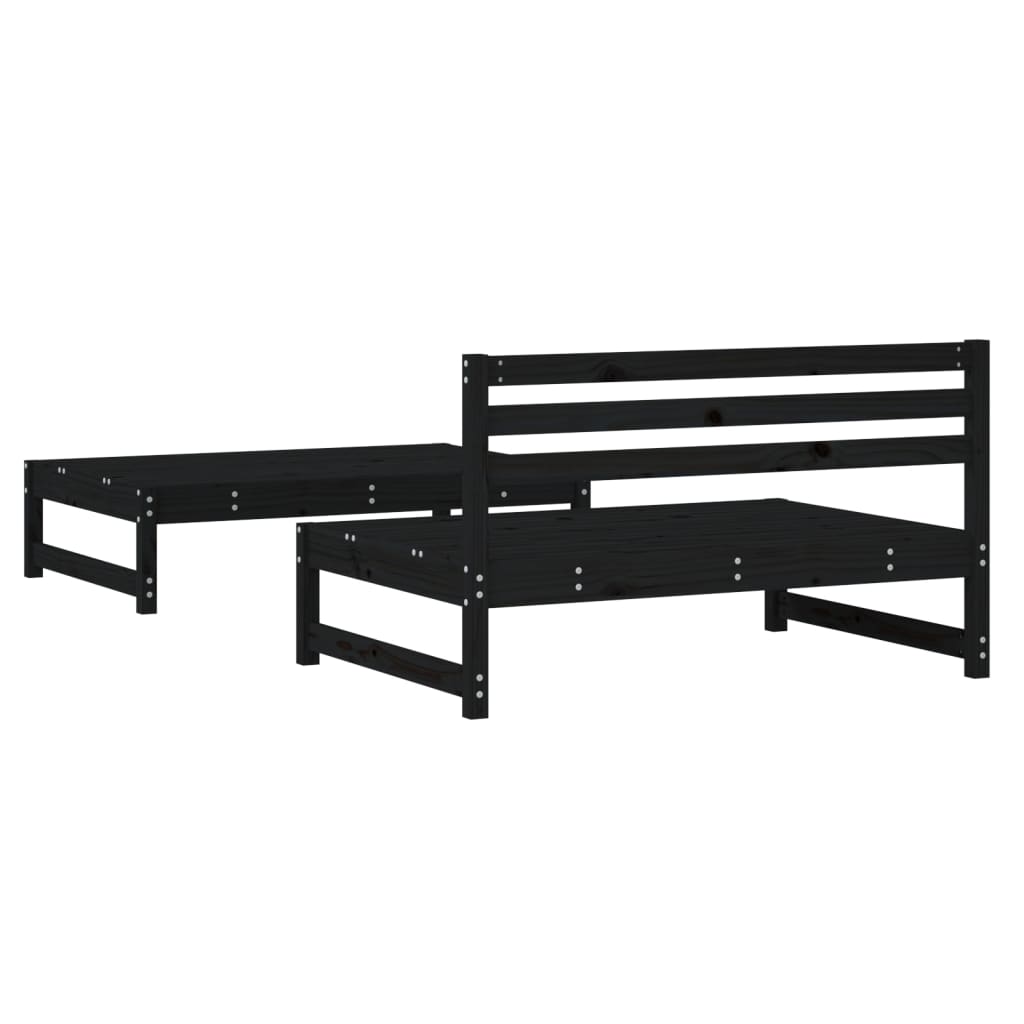 2 Piece Black Pine Wood Garden Lounge Set