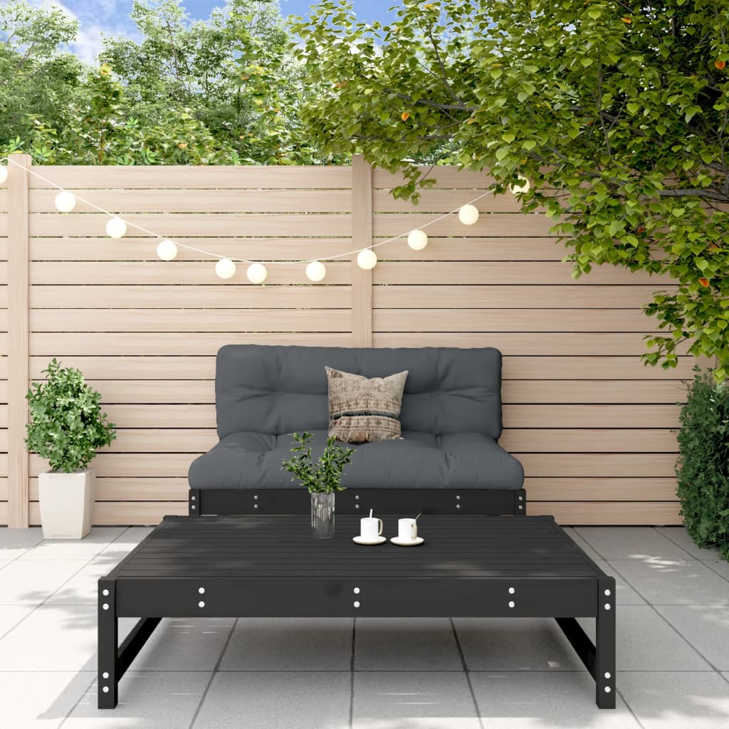 2 Piece Black Pine Wood Garden Lounge Set