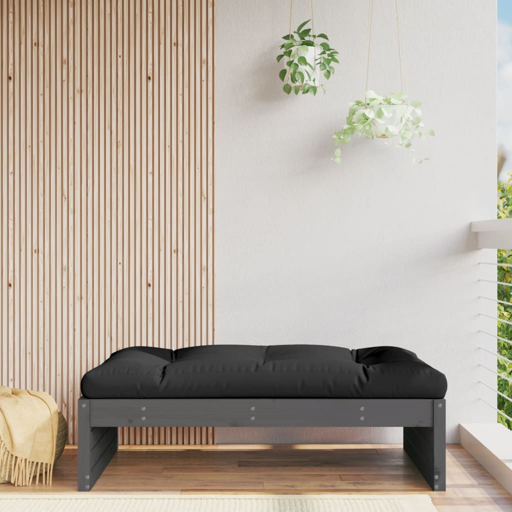 Grey Solid Pine Wood Garden Footstool - 120x80 cm Durable Design