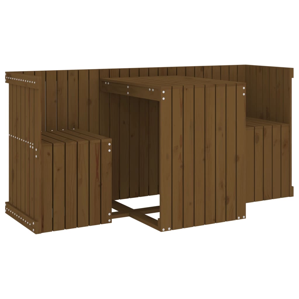 Honey Brown 2-Seater Solid Pine Wood Balcony Set