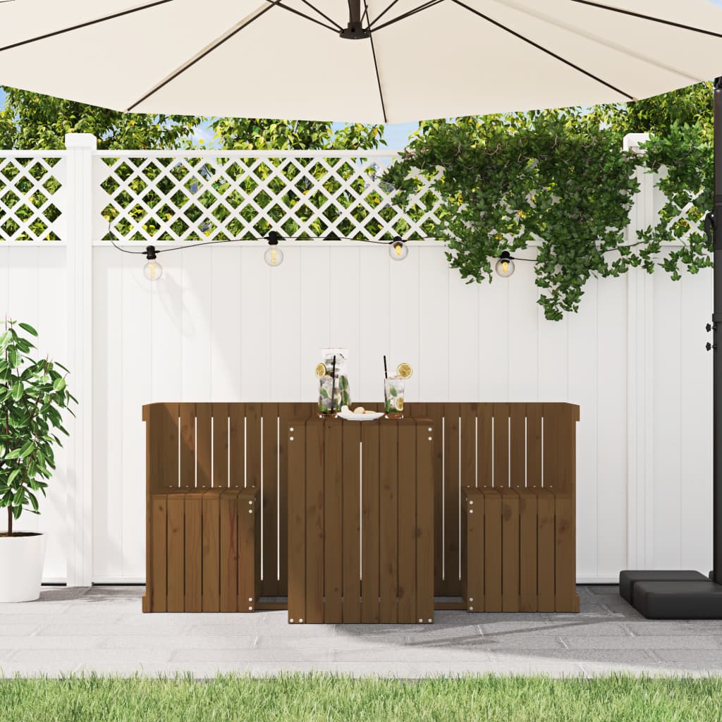Honey Brown 2-Seater Solid Pine Wood Balcony Set
